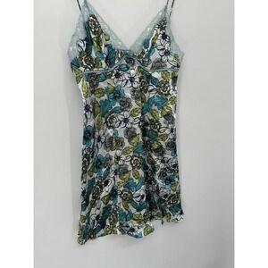 Floral Slip Dress Lace Satin Chemise Teal Blue Babydoll Y2K‎ Coquette Romantic